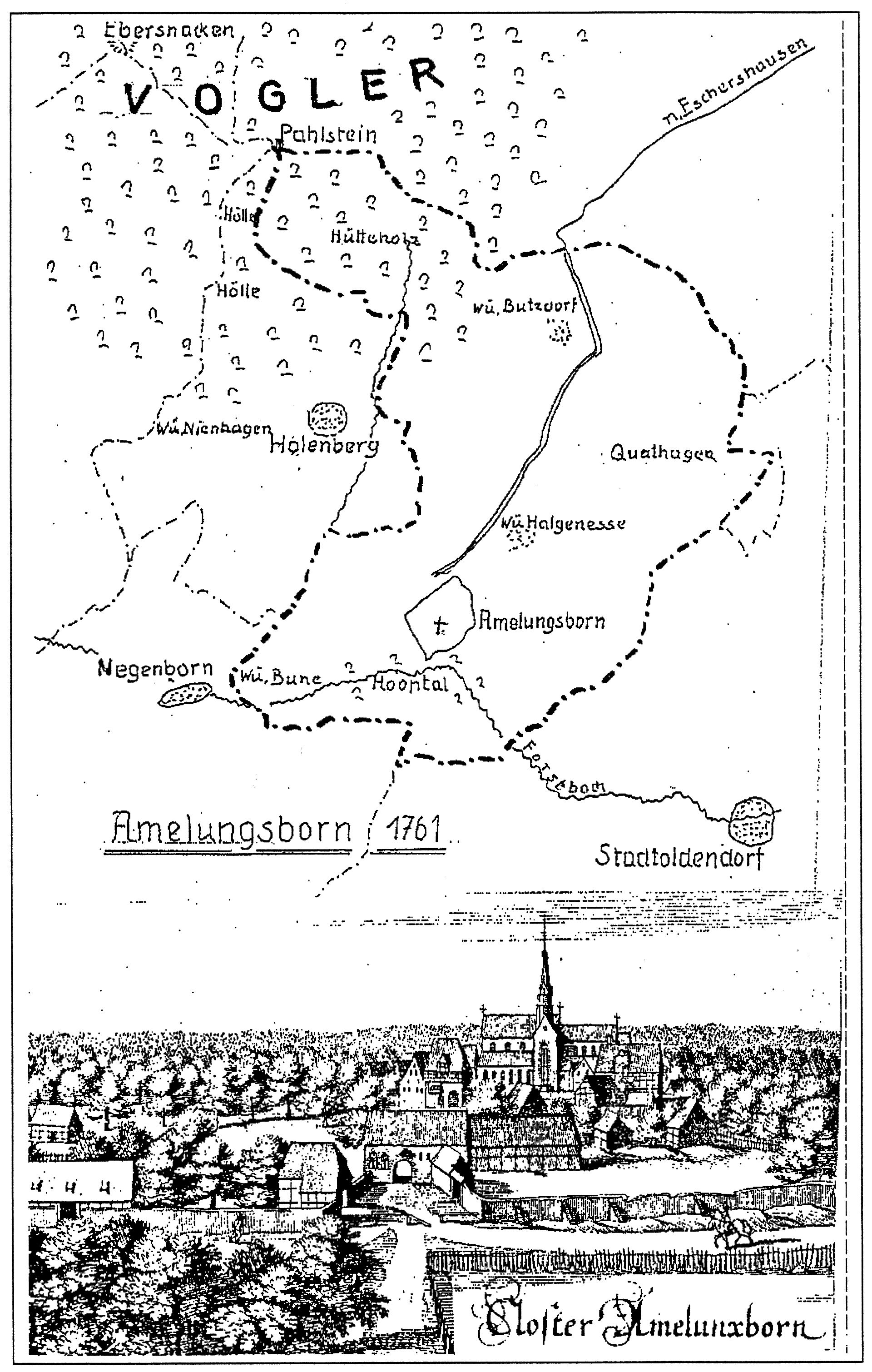 Karte und Stich von Amelungsborn